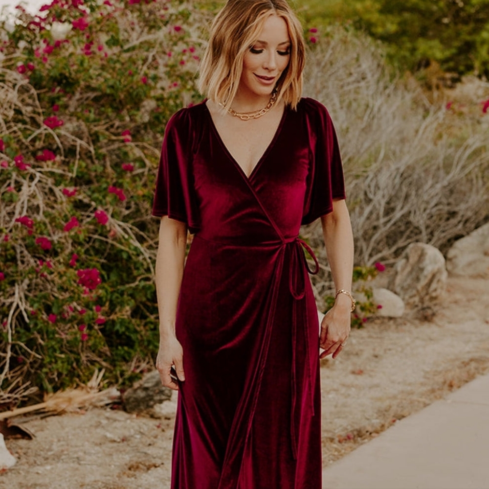 Baltic Born Meghan 3X XXXL Maxi Dress Wrap Velvet Velour Burgundy Mulberry